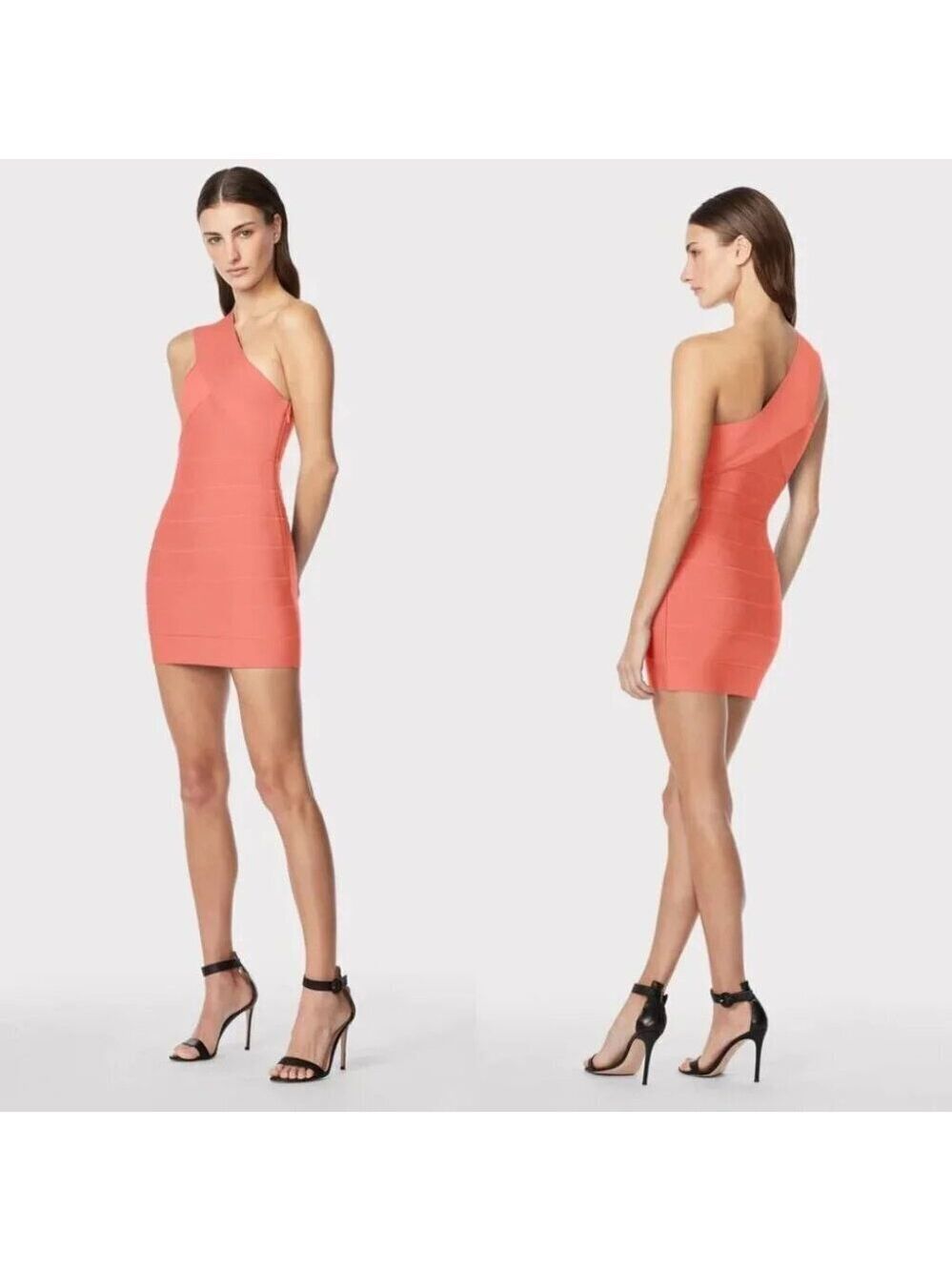 NWT Herve Leger One Shoulder Mini Bandage Dress in Deep Sea Coral Size XL